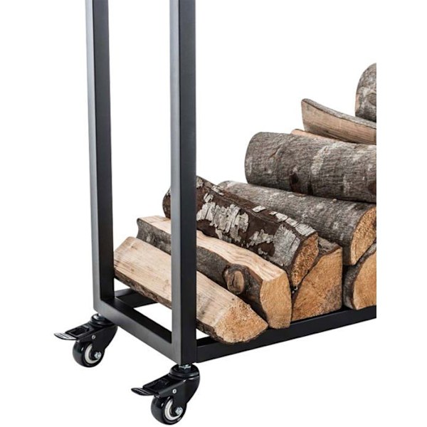 Bøjle til brænde, hyldestøtte i træ til pejs på hjul 150x100x25 cm i sort metal 10_0003527 kastanj