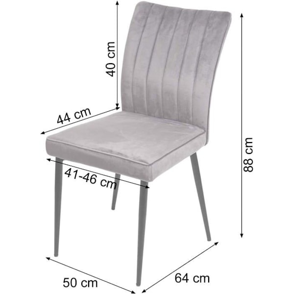 Set med 2 stolar i grått sammetsmaterial för matrum med metallben.