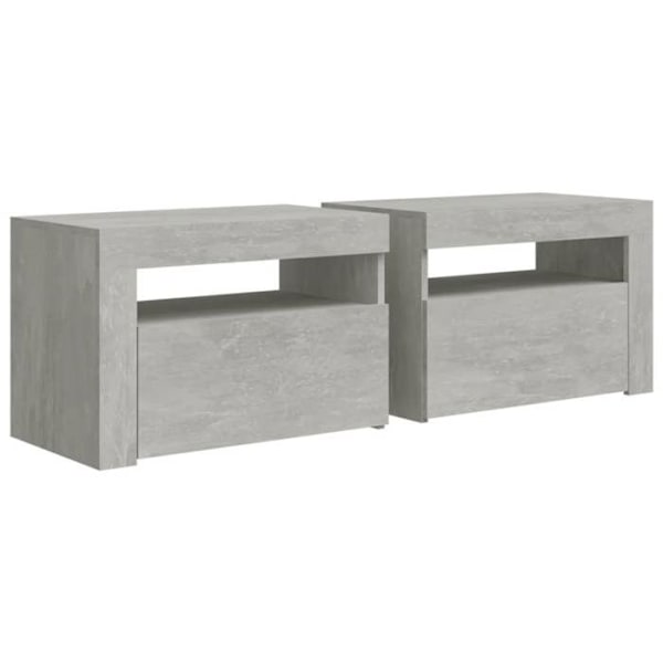 2 kpl yöpöytiä LED-valolla, ovi-jaolla, mitat 60 x 35 x 40 cm, harmaa工程木材 DEC034840 kastanj