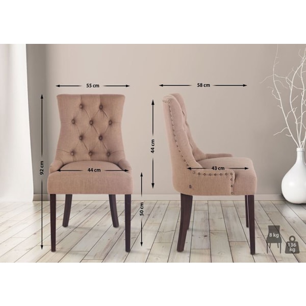 Spisebordsstol x1 antik design med polstring i taupe stof og 4 brune træben 10_0001951 kastanj