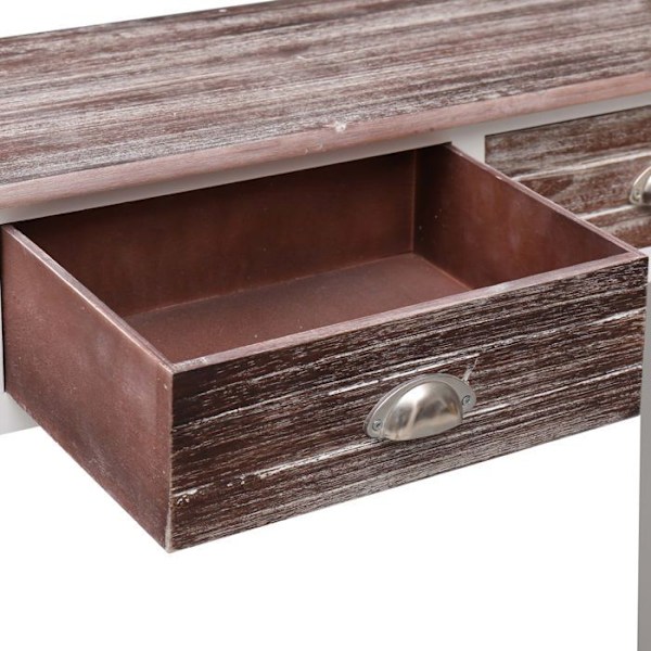 Praktisk konsolbord med opbevaringsskuffer 90 x 30 x 77 cm i brun og hvid træ DEC032041 Vit