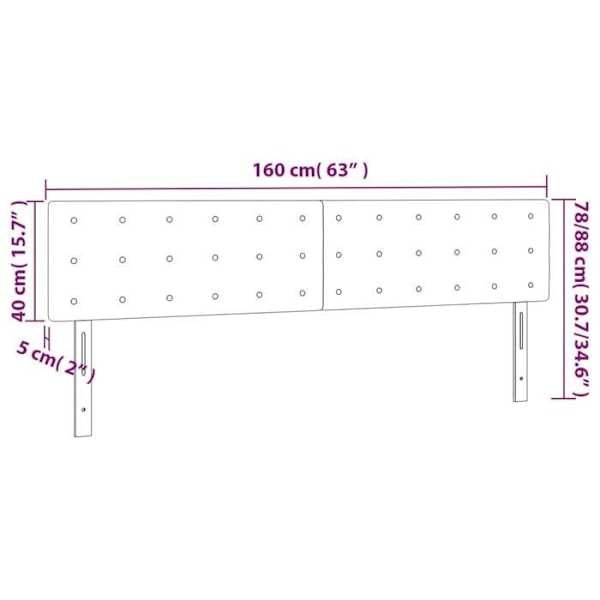 Hovedgavl - TDL - 160x5x78/88 cm - Lys grå stof - Farverig LED - Højdejusterbar Grå