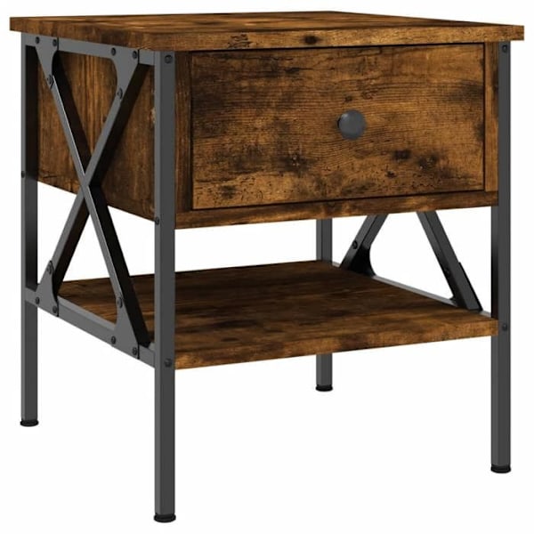 Sæt af 2 natbord med skuffe og hylde 40 x 42 x 45 cm i brunt ingeniørtræ og metal DEC035129 kastanj