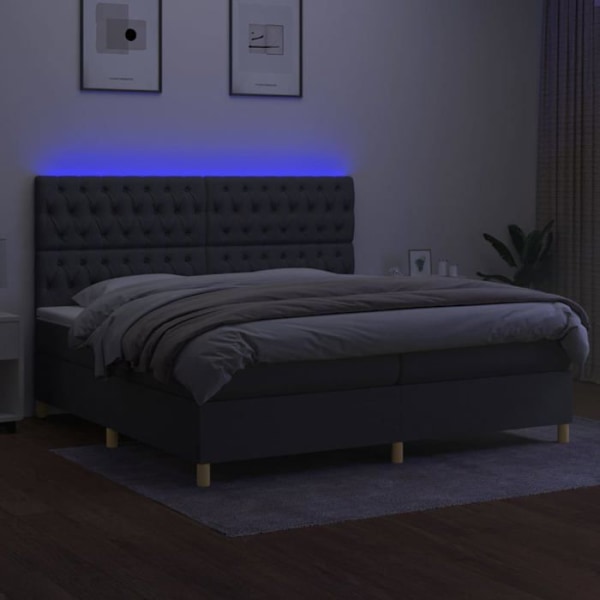 LED-sänkykehys, pääty ja patja 200x200 cm tummanharmaata kangasta TDL0208284