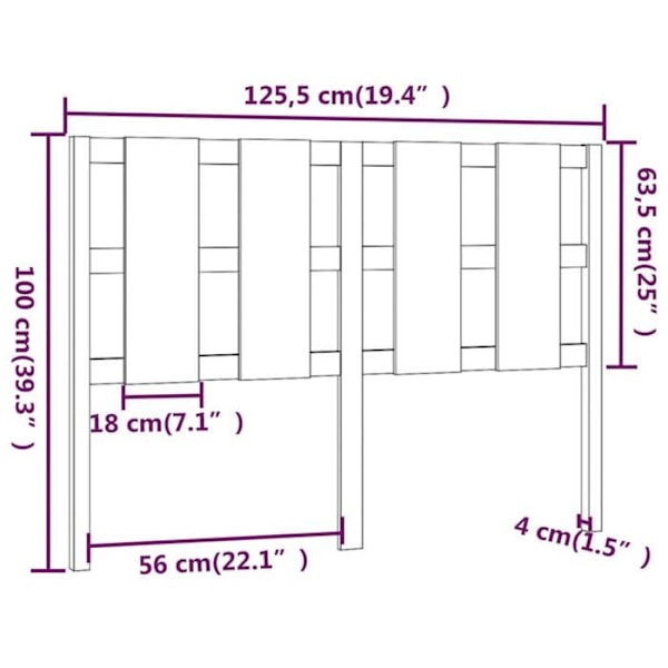 Sänggavel - Massivt furu - 125,5x4x100 cm - Färg brunt - Modern design - Rustik charm