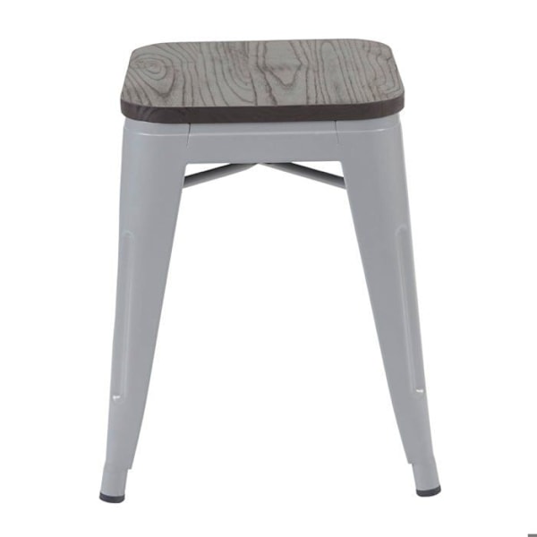 Set med 4 stapelbara låga barstolar i industriell design med sits i trä och grå metall 04_0005230 kastanj