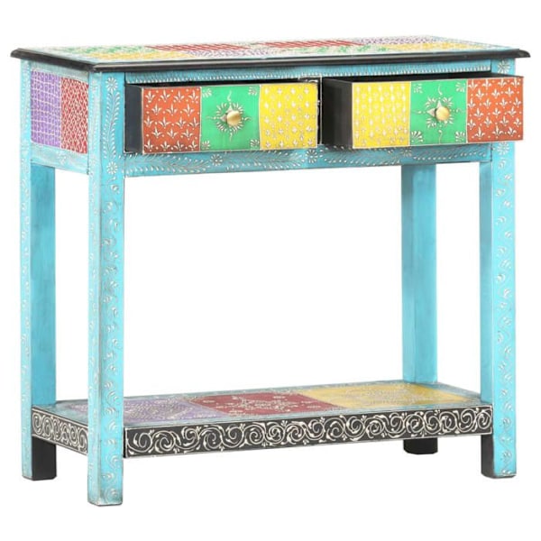 Håndmalet konsolbord med 2 skuffer og 1 hylde 80 x 35 x 75 cm i mangotræ multicolor DEC032182 kastanj