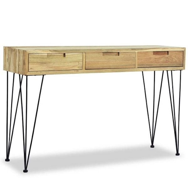 Moderni konsolipöytä, tarjotinpöytä laatikoilla 120 x 35 x 76 cm, massiivipuu teakia ja rautaa DEC031557 Flerfärgad