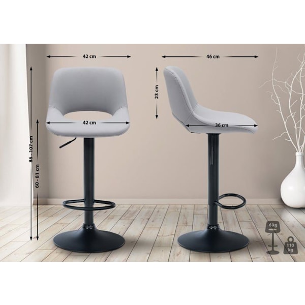 Baari stool korkea x1 PVC harmaa jalkatuki musta metallijalka 10_0004583 Grå