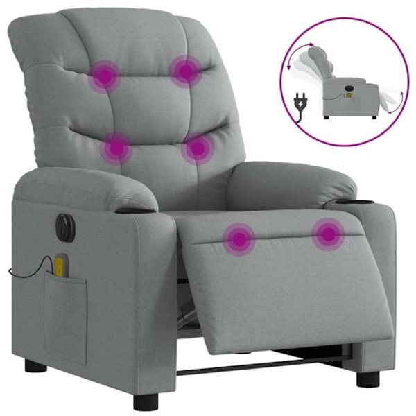 TV afslapningsstol med massagefunktion, elektrisk justerbar, 6 massagepunkter i lys grå stof DEC027162 Grå
