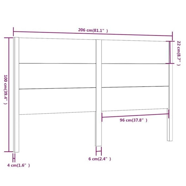 Hovedgavl ekstra seng soveværelse møbel 206 x 4 x 100 cm hvid fyrretræ TDL0203725