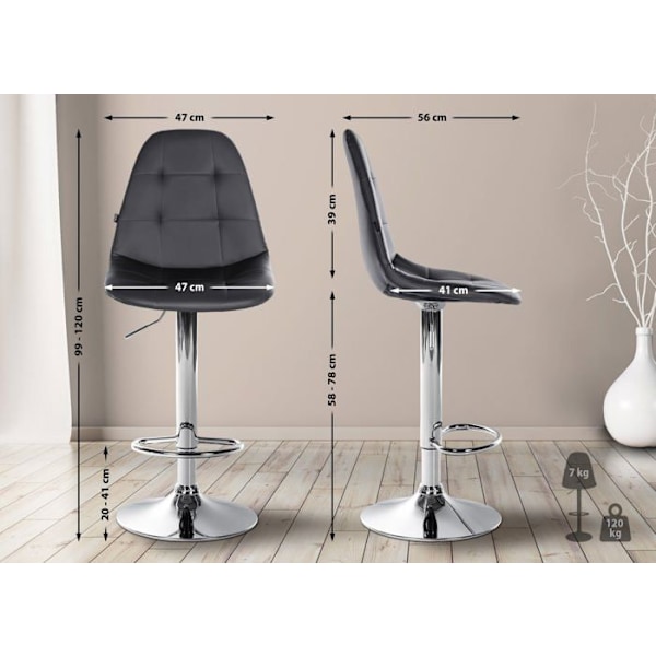 Barstol x1 med justerbar fodstøtte, drejelig, sort PVC sæde, forkromet metalramme 10_0004826 Metall