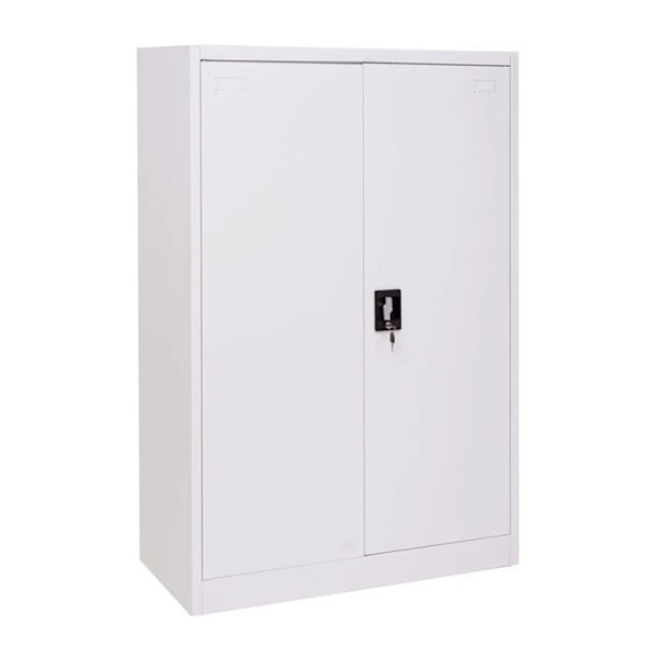Toimistoarkku, hyllykkö, jossa on 2 lukittavaa metalliluukkua, valkoinen, 140x90x40 cm 04_0001472 Vit