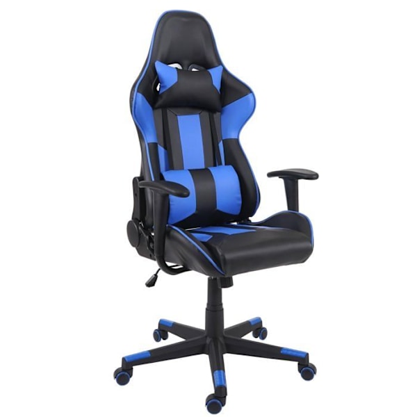 Kontorstol på hjul til gamer, svingbar i syntetisk sort og blå.