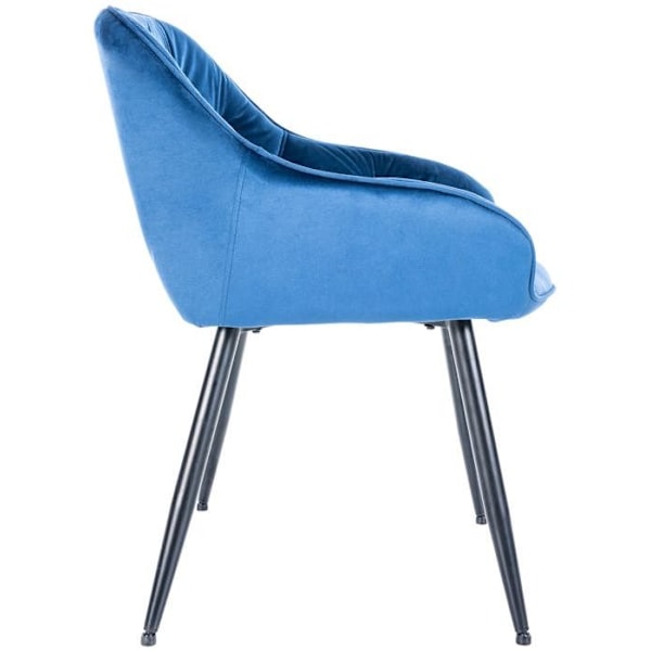 2 kpl design- ja modernityylisiä ruokapöydän tuoleja, sininen samettipäällinen ja mustat metallijalat 10_0001607 Blå