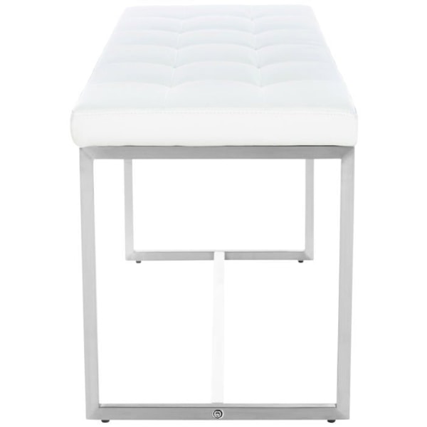 Bänk taburett med stoppad sits i vit syntetisk, ram i rostfritt stål, mått 100 x 40.