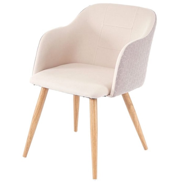 Set om 6 matstolar med baksidan i bikakeformat och armstöd i krämig beige tyg 04_0000805 Beige