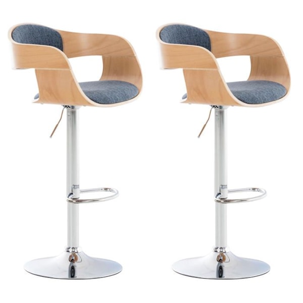 Set med 2 design barstolar i skandinavisk stil med blått tyg och ljus trästruktur 10_0004254 Blå