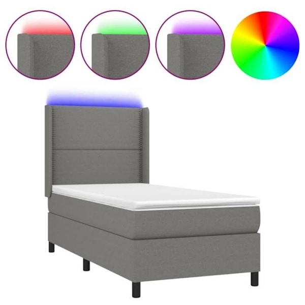 LED sengramme med hovedgærde madras 100x200 cm mørkegrå stof TDL0208430