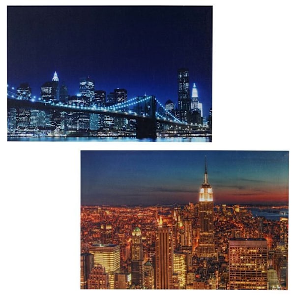 Sæt med 2 LED lærreder, lysende vægmaleri 40x60 cm med timer, Skyline New York 04_0000456 Guld