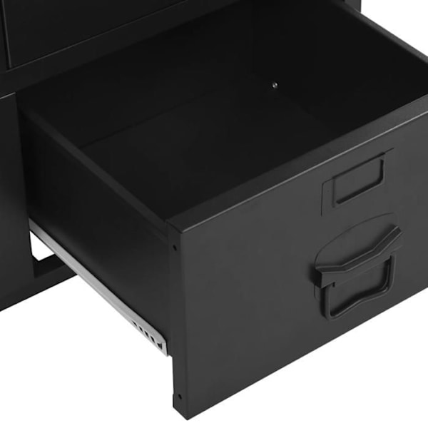 Kontor møbel opbevaringsskab med 3 rum og 2 skuffer med navneskilt 75 x 40 x 120 cm sort stål DEC024459 Svart