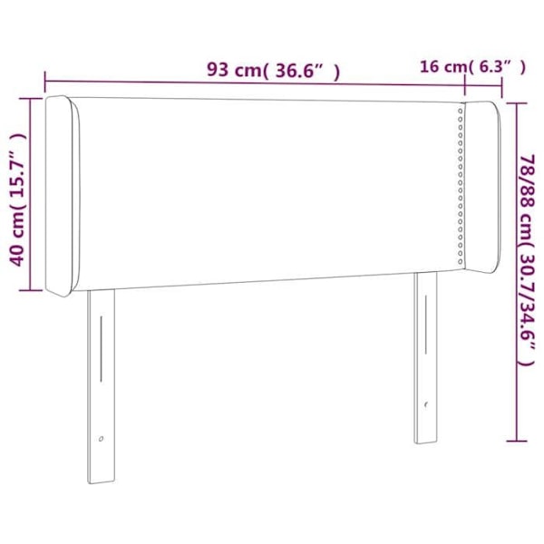 Sänggavel tillbehör sängrum möbel med LED 93 x 16 x 78/88 ljusgrå sammet
