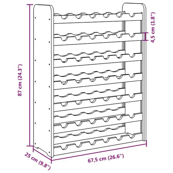 Casier för flaskor hylla för förvaring upp till 42 vinflaskor 67,5 x 25 x 87 cm av furu DEC024360 kastanj