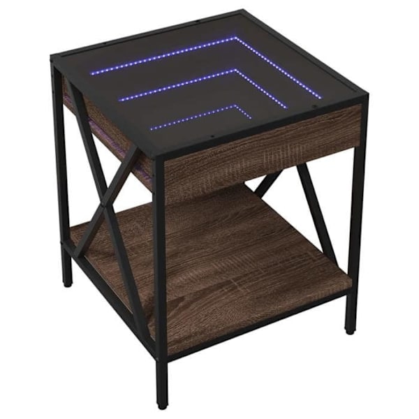 Yöpöytä LED-peilillä ja hyllyllä 40 x 40 x 49 cm ruskeaa insinööripuuta, lasia ja terästä DEC033138 kastanj
