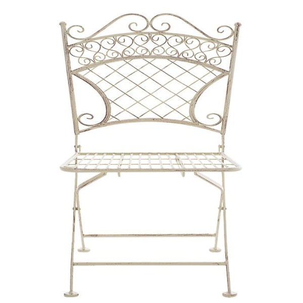 Set med 2 ihopvikbara stolar för trädgård, terrass, balkong, rustik design i gammal cremefärgad metall 10_0002830 Grädde