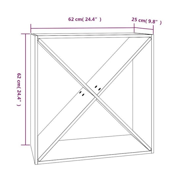 Vinreol med 4 opbevaringspladser til flasker 62 x 25 x 62 cm, lavet af sort fyrretræ DEC024438 kastanj