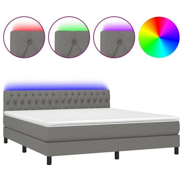 LED-sängram - Ej specificerad - 160x200 cm - Mörkgrått tyg - 2 platser - Enkel montering Mörkgrå