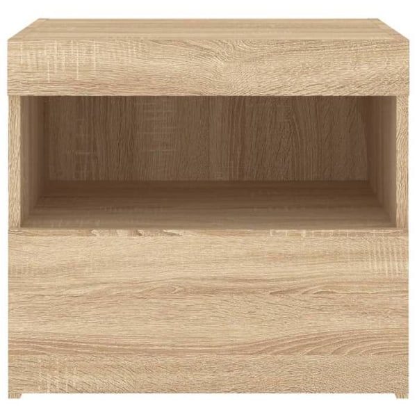 Sengelampe med LED-lys med skuffe og rum 50 x 40 x 45 cm i ingeniørtræ farve eg DEC033186 kastanj