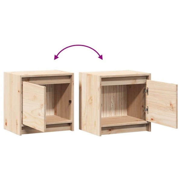 Sæt med 2 natborde med rum med dør 40 x 30,5 x 40 cm ubehandlet fyrretræ DEC034754 kastanj