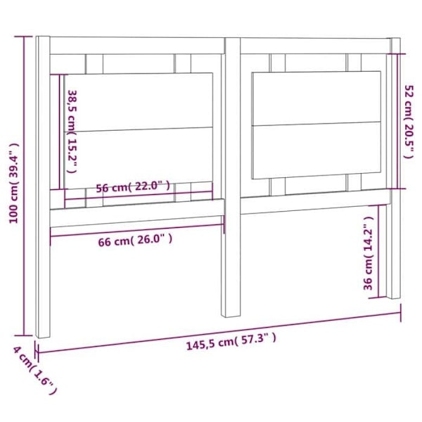 Hovedgærde - Massivt fyrretræ - 145,5 x 4 x 100 cm - Beige farve - Moderne design - Rustik charme