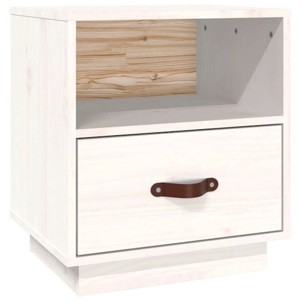 Nattbord med skuffe og rum 40 x 34 x 45 cm massiv hvid fyrretræ DEC033348 Vit