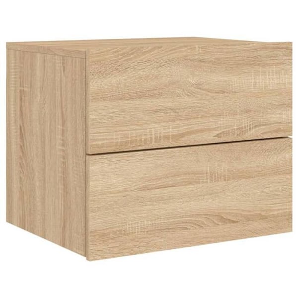 Set med 2 väggmonterade sängbord med LED-lampor och lådor i ingenjörsträ, färg ek DEC036144 kastanj
