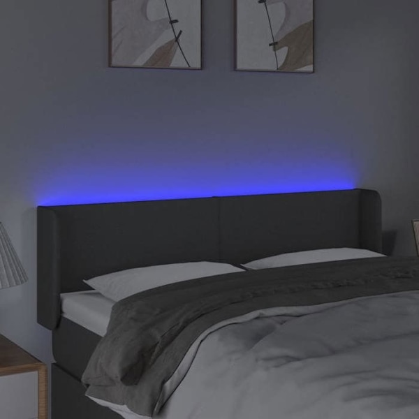 Hovedgærde til soveværelse med LED-møbel 147 x 16 x 78/88 mørkegrå stof