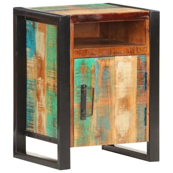 Nattesbord med skab med dør 40 x 35 x 55 cm genbrugstræ farvet med patina DEC033005 kastanj