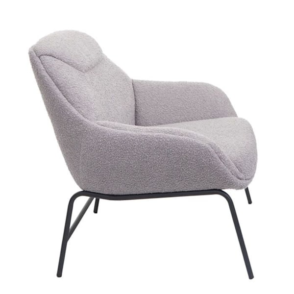 Lounge-tilatuoli rentoutumiseen, ylimääräinen kokoinen, vaaleanharmaasta boucle-kankaasta ja metallista 04_0006854 Grå
