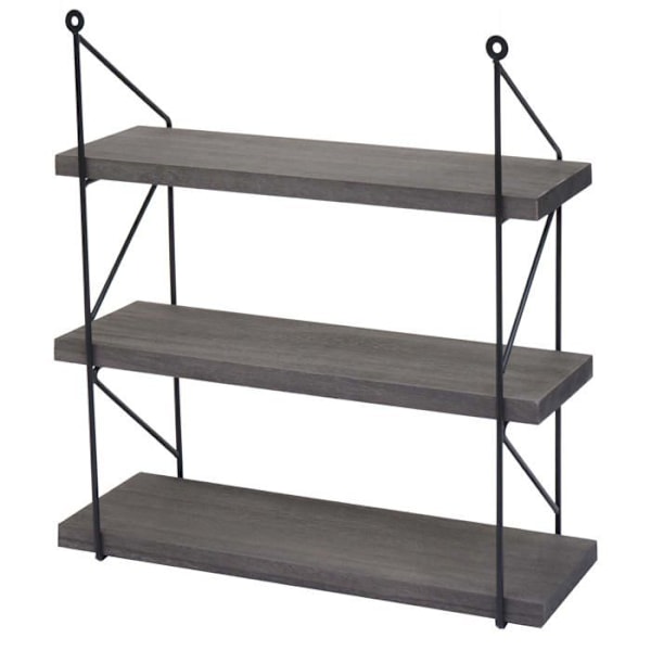 væghylde hængende 3 niveauer industriel design i metal og mørkebrun træ 40 x 40 x 13 cm 04_0008677 kastanj