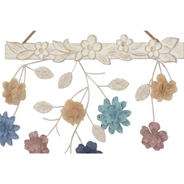 Väggdekoration med blommönster i MDF, metall och tyg – Hängande med linbåge 58 x 4 x 59 cm DEC050024 Metall