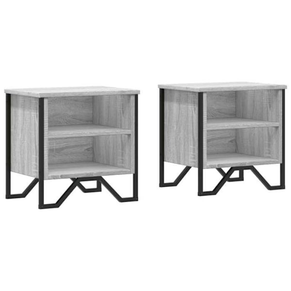 2 kpl yöpöytiä hyllyillä 40 x 30 x 40cm harmaata puuta ja metallia DEC035664 kastanj