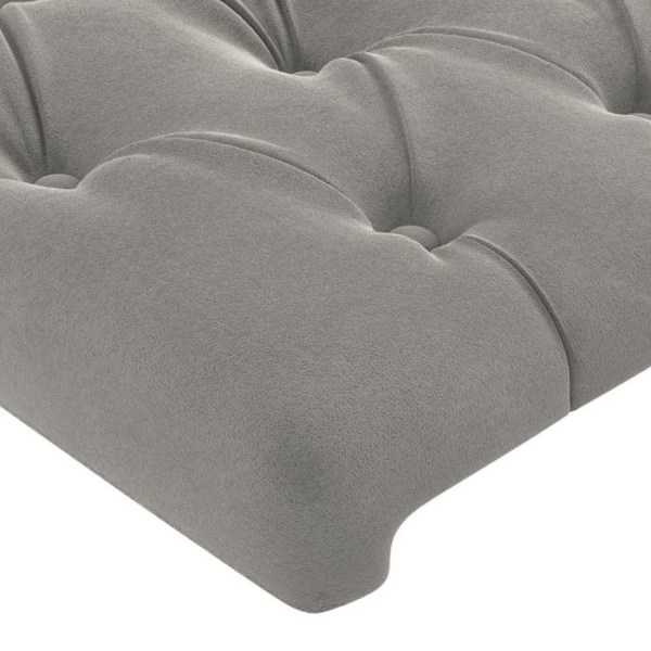 Hovedgærde til soveværelse, polstret møbel med sidelæder 203 x 23 x 78/88 cm lysegrå velourstoff.