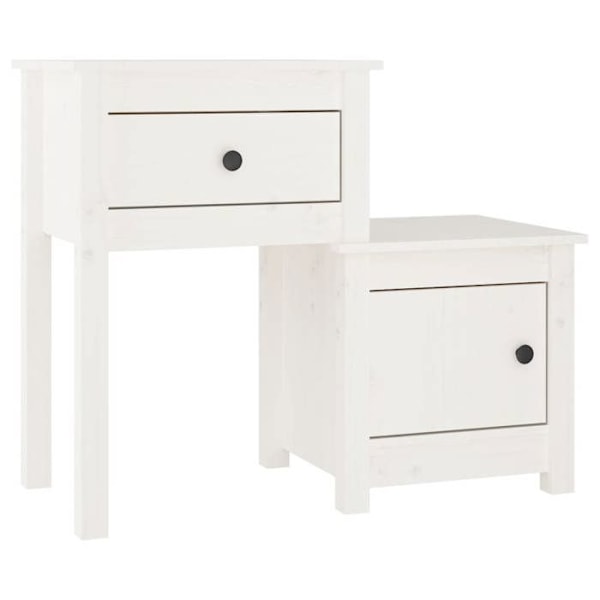 Sæt med 2 natborde med skuffe og rum med dør 79,5 x 38 x 65,5 cm hvid fyrretræ DEC034977 Vit
