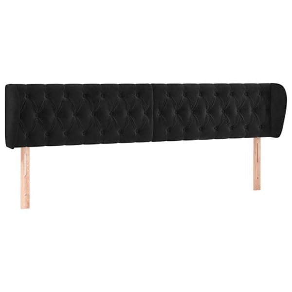 Sänggavel tillbehör säng sovrum möbel klädd med sidokant 203 x 23 x 78/88 cm Svart sammet TDL0