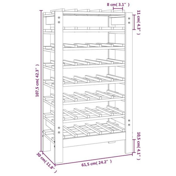 Flaskeholder hylde til opbevaring op til 40 vinflasker 61,5 x 30 x 107,5 cm i fyrretræ DEC024356 kastanj