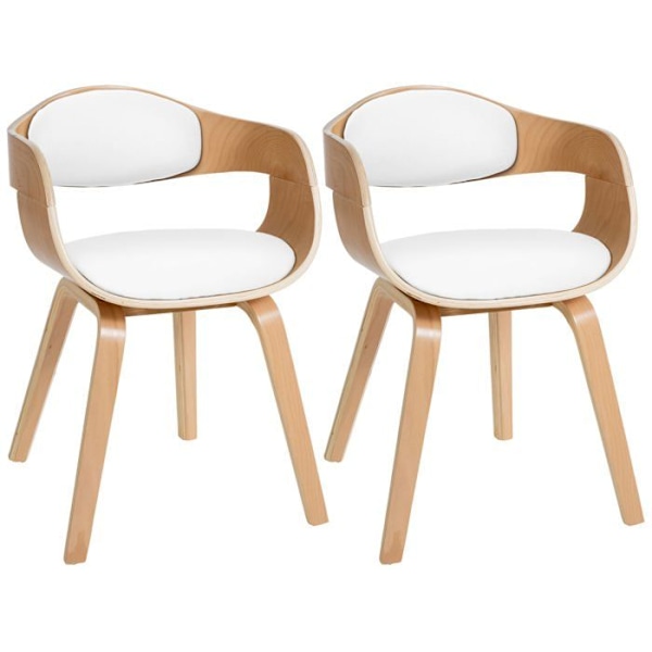Set av 2 retro design matstolar i vit PVC och ljus trästruktur 10_0001710 Vit