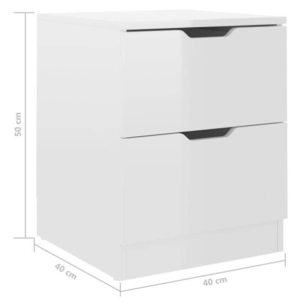 Sæt med 2 natborde med to skuffer 40 x 40 x 50 cm, hvidt ingeniørtræ, skinnende DEC035796 Vit