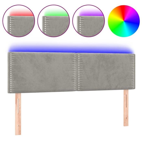 Hovedgærde til soveværelse møbel med LED 144 x 5 x 78/88 cm lys grå fløjl TDL0201397 Grå