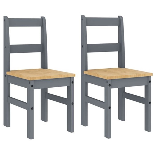 Sæt med 2 køkken- eller spisestuestole i rustik design af grå fyrretræ DEC025572 kastanj